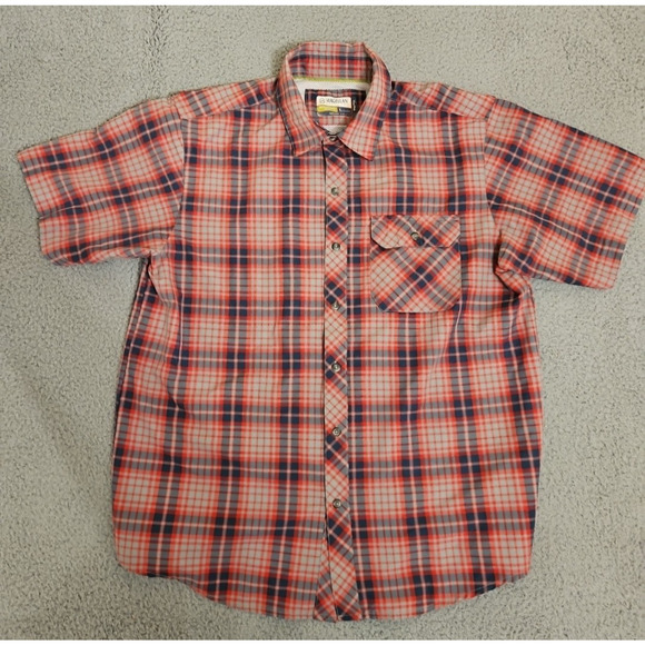 Magellan Shirt Mens LARGE Red Plaid Loose Wicking Short Sleeve Vented - Picture 1 of 9